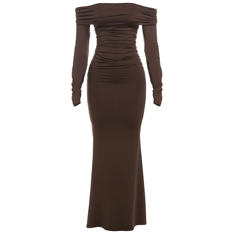Slimming Long Sleeves Solid Color Slim Fit Dress Women
