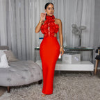 Dress Sexy Halter Large Flower Evening Dress Dress Women