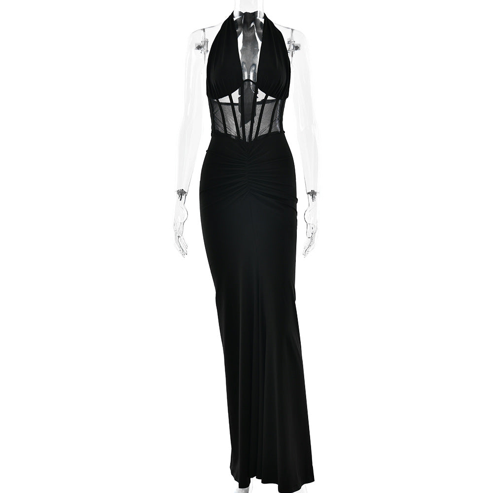 Lace-up Sexy Backless Pleated Hip Dress