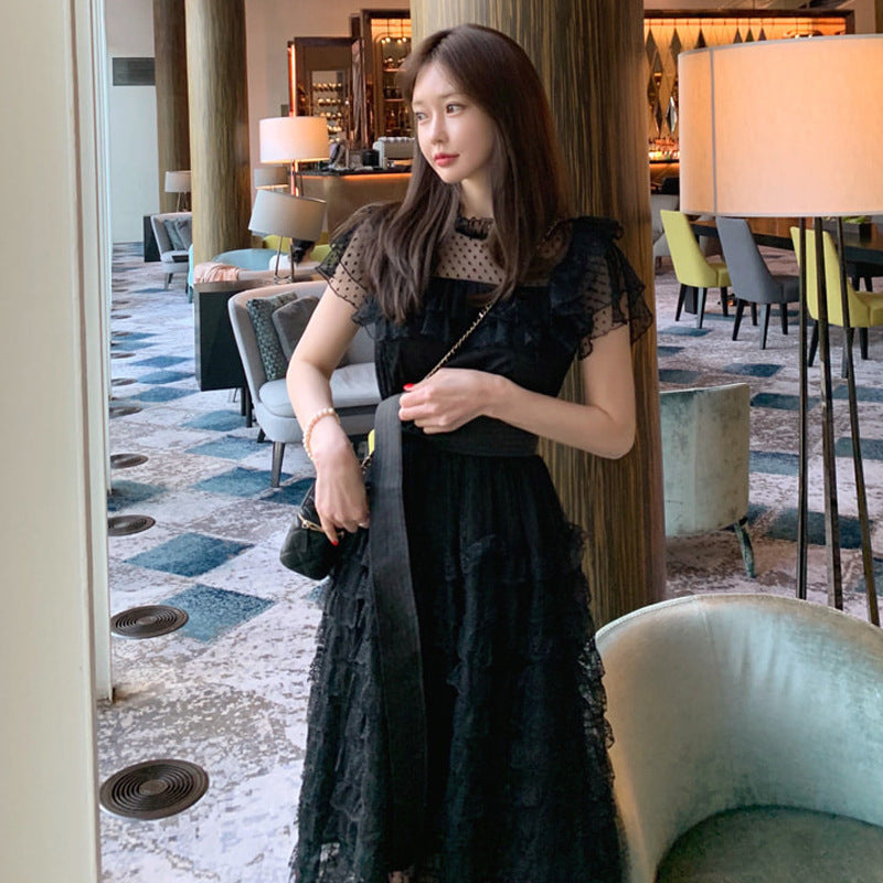 Summer New Lace Waist Lace Mesh Large Swing Dress