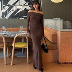 Slimming Long Sleeves Solid Color Slim Fit Dress Women