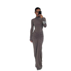 Slimming Beam Waist Pure Color Elegant Pleated Dress Women